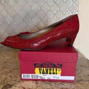 Vaneli Red Snakeskin Peep Toe Heels